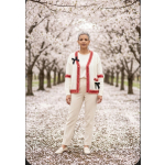 Women’s Kawaii  Button Up Cardigan with Pinned Bowknot White & Red
